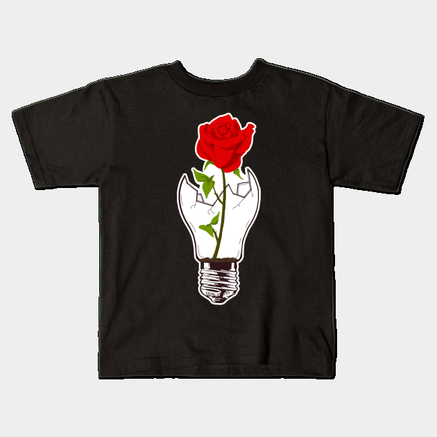 rose on broken lightbulb Kids T-Shirt by Gumdrop